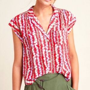 Anthropologie Conversations 49 of 52 Limited Edition Red Floral Blouse S